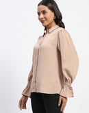 Madame Embellished Beige Button Down Shirt