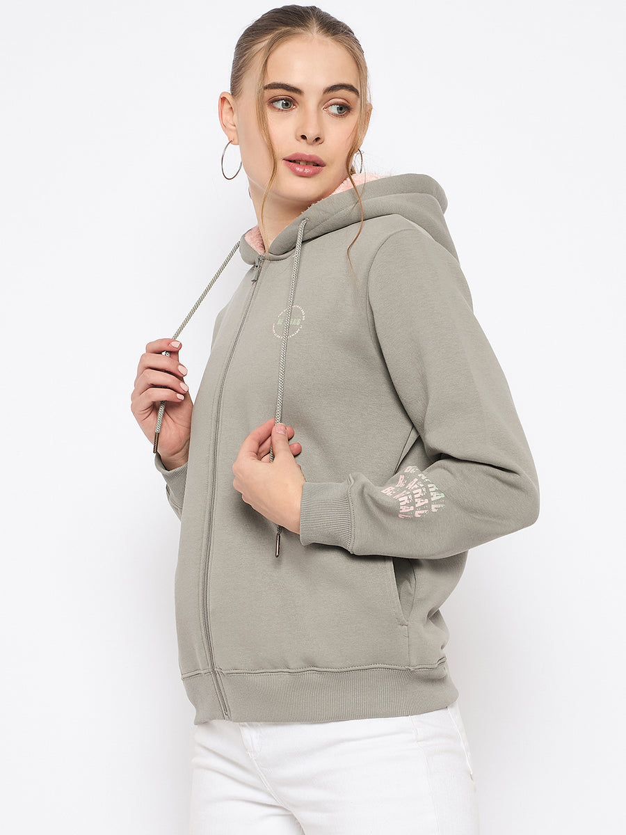 Madame Placement Print Grey Hooded Sweatshirt