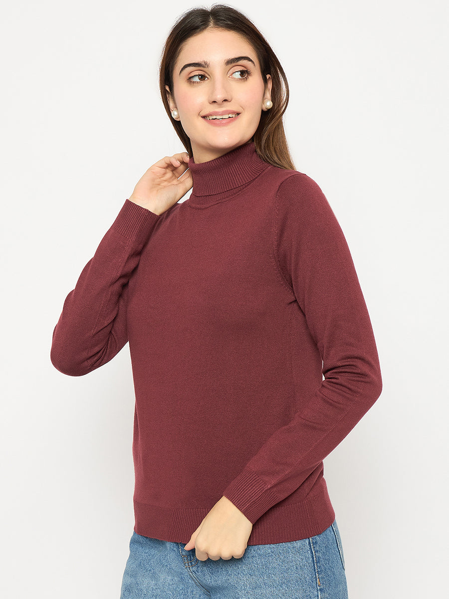 Madame Turtle Neck  Ribbed Cuff Wine Red Sweater