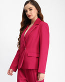 Madame Single Button Notch Lapel Hot Pink Blazer