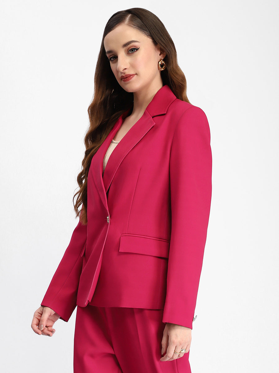 Madame Single Button Notch Lapel Hot Pink Blazer