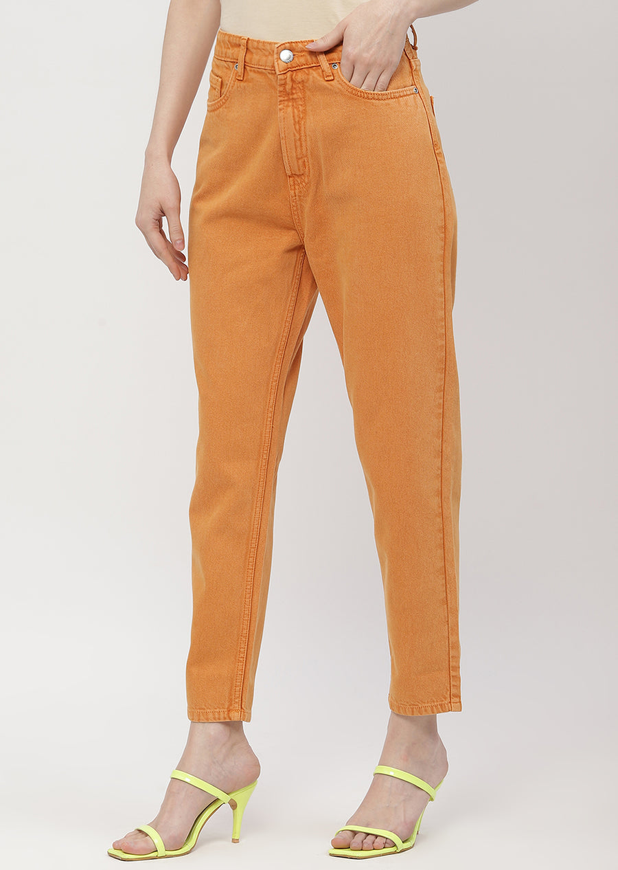 Madame Solid Orange Mom Fit Jeans