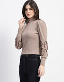 Madame High Neck Contrast Dori Detail Knit Top