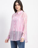 Madame Semi Sheer Abstract Print Baby Pink Shirt