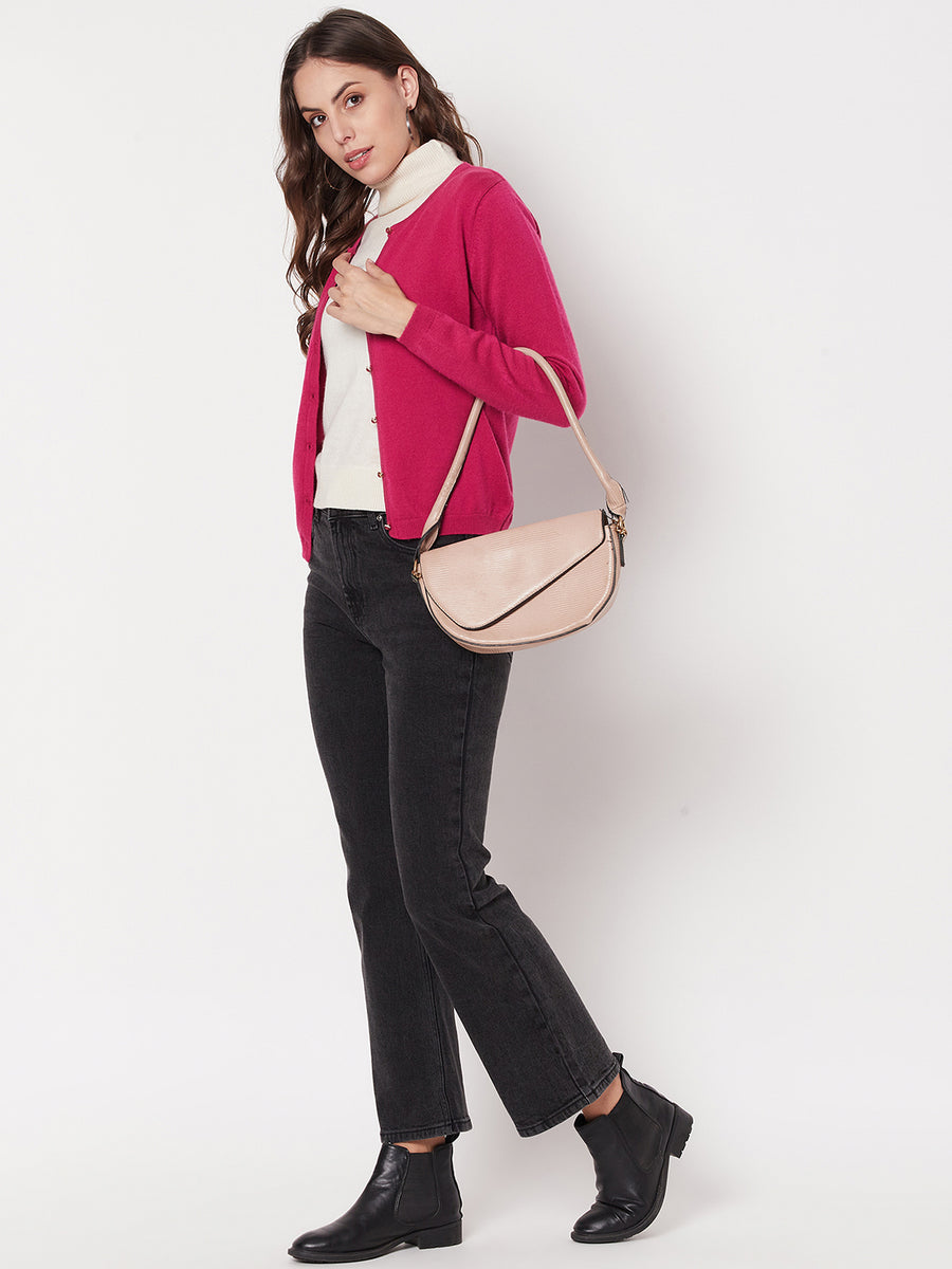 Madame Women Solid Fuschia Cardigans