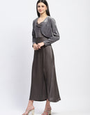 Madame Cowl Neck Solid Grey Satin Maxi Dress