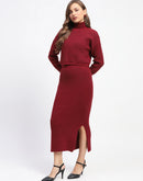 Madame Shanaya Kapoor Red Shimmery Turtleneck Top and Skirt Co-ord Set