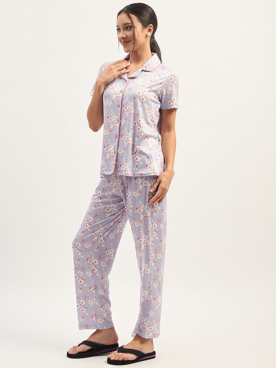 mSECRET Floral Printed Mauve Nightsuit Set