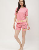 mSECRET Disney Pooh Printed T-shirt with Shorts Pink Nightsuit