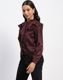 Madame Tie Knot Frill Necked Striped Wine Top