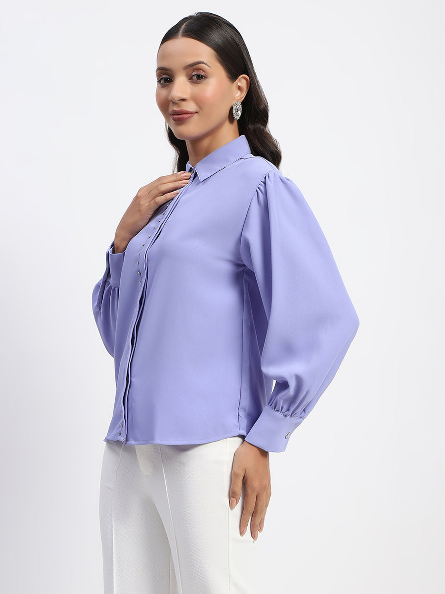 Madame Embellished Cuffed Sleeve Mauve Shirt