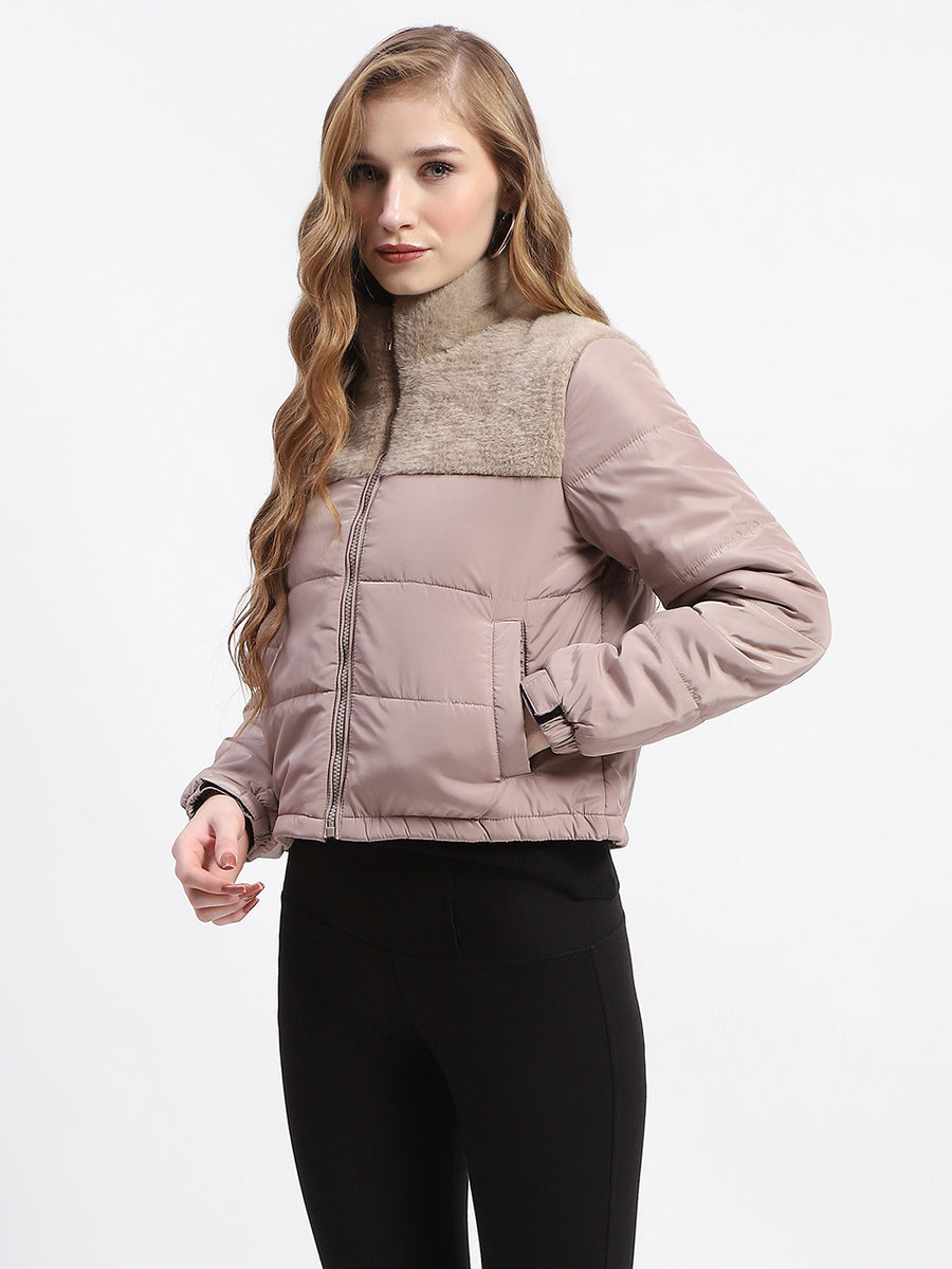 Madame Beige High Neck Quilted Puffer Jacket