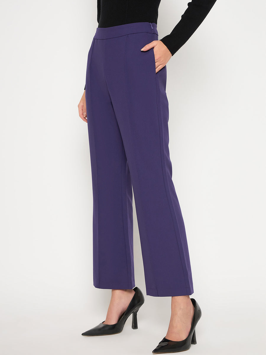 Madame Pleated Flared Purple Trousers