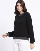 Madame Color Accented Black Buttoned Sweater