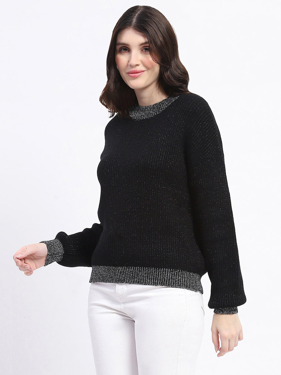 Madame Color Accented Black Buttoned Sweater