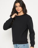 Madame Cotton Blend Solid Black Sweatshirt