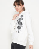 Madame Floral Print Adorned Cotton Blend White Sweatshirt