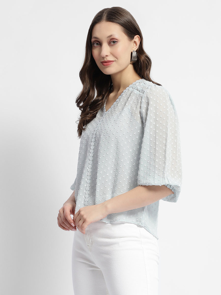 Madame Puffed Sleeve Dobby Sky Blue Top