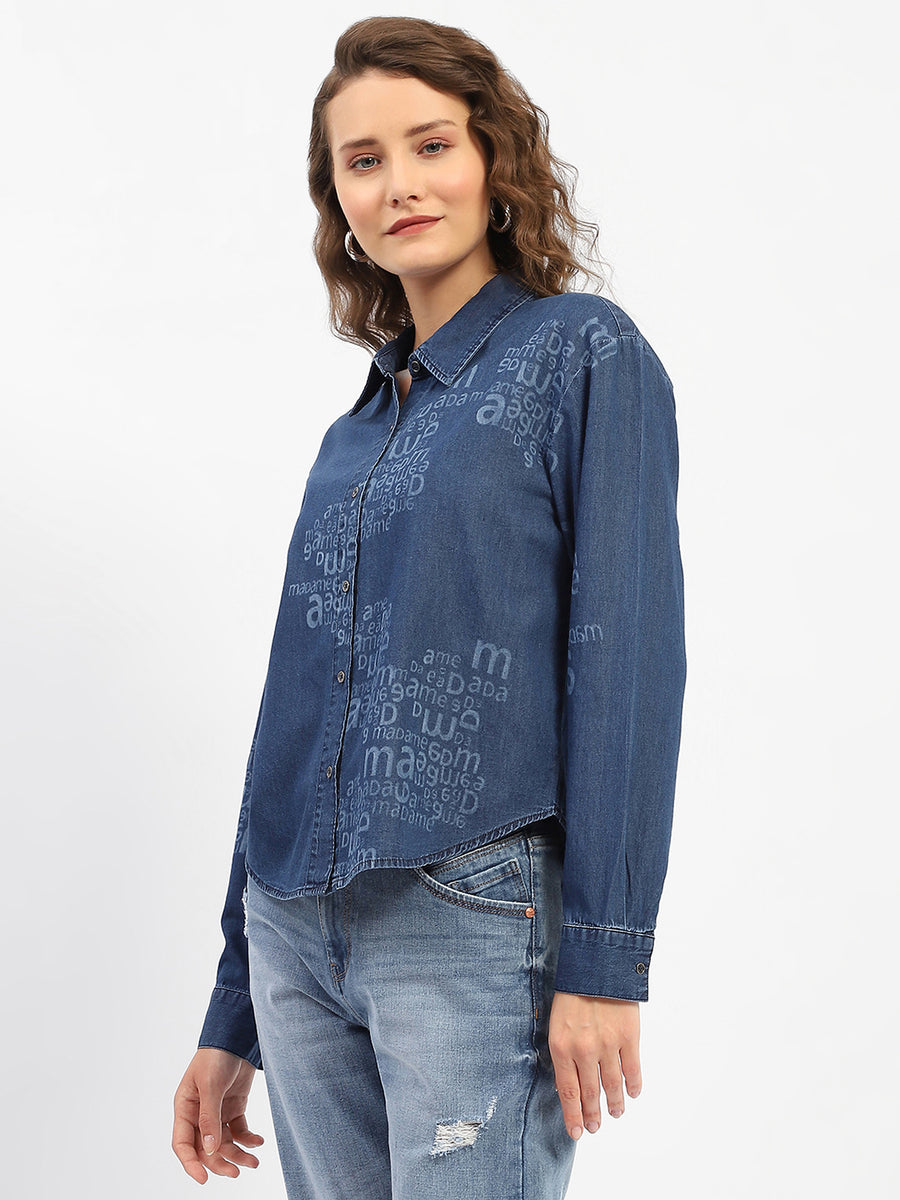 Madame Typography Blue Denim Shirt