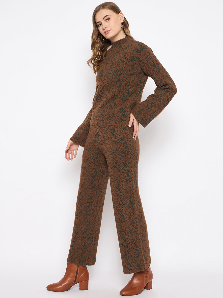 Madame Top and Bottoms Printed Brown Co-ord Set