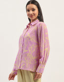 Madame Floral Print Bishop Sleeve Lilac Shirt