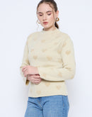 Madame Graphic Print Mock Neck Beige Sweater