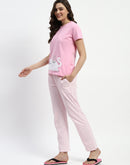 mSECRET Shimmery Embossed Printed Lavender Nightsuit Set