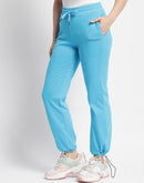 mSECRET Solid Blue Mid Rise Track pants