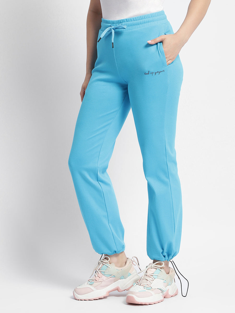 mSECRET Solid Blue Mid Rise Track pants