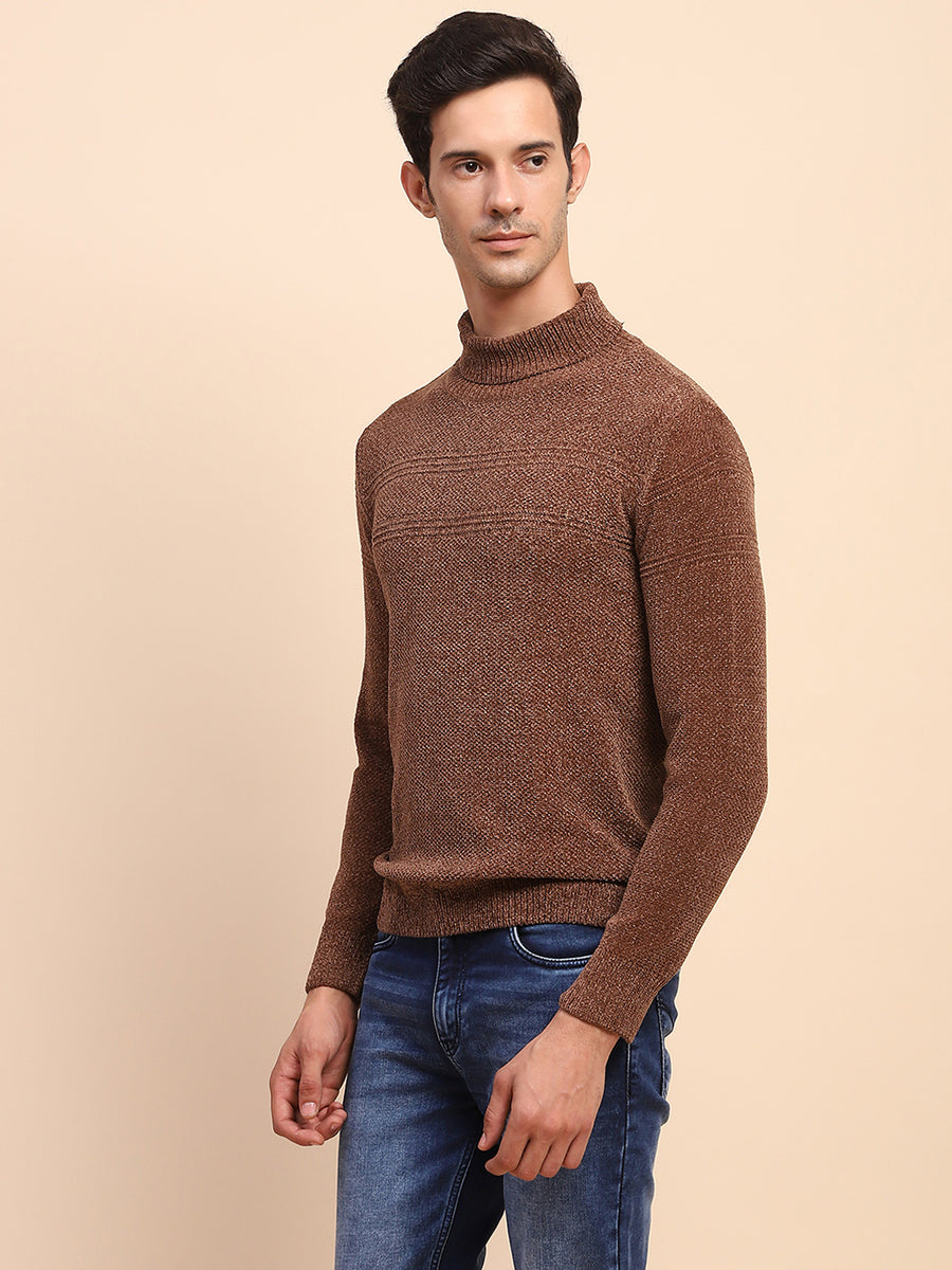 Camla Barcelona Brown Mock Neck Full Sleeve Sweater