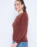 Madame Crew Neck Button Down Brown Cardigan