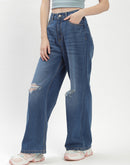 Madame Shanaya Kapoor High-Waisted Flared Ripped Mid Blue Jeans