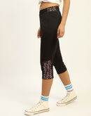 mSECRET Printed Black Cotton Blend Capri