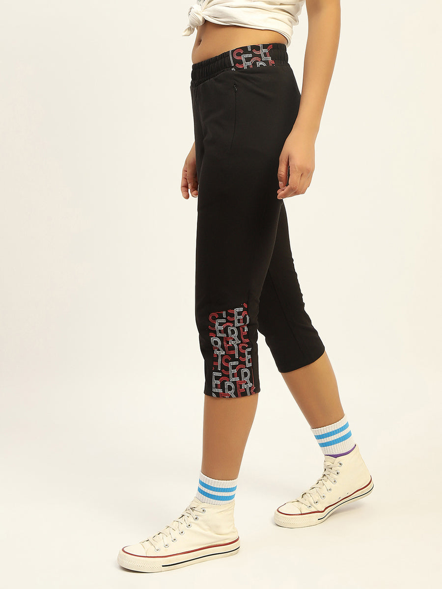 mSECRET Printed Black Cotton Blend Capri