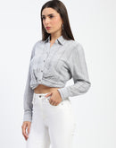 Madame Striped Overlap Detailing Off White Shirt