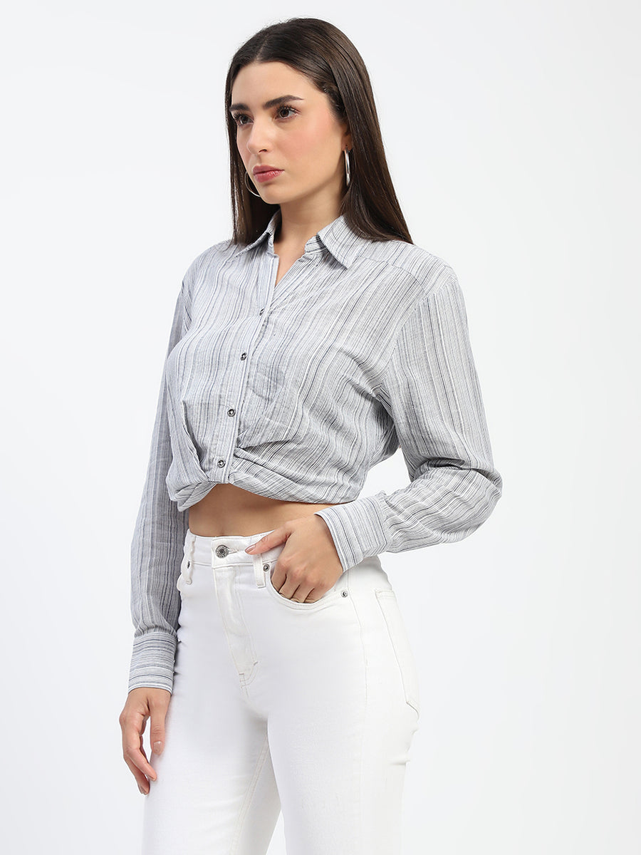 Madame Striped Overlap Detailing Off White Shirt