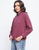 Madame Raglan Sleeve Embroidered Plum Zipped Sweatshirt