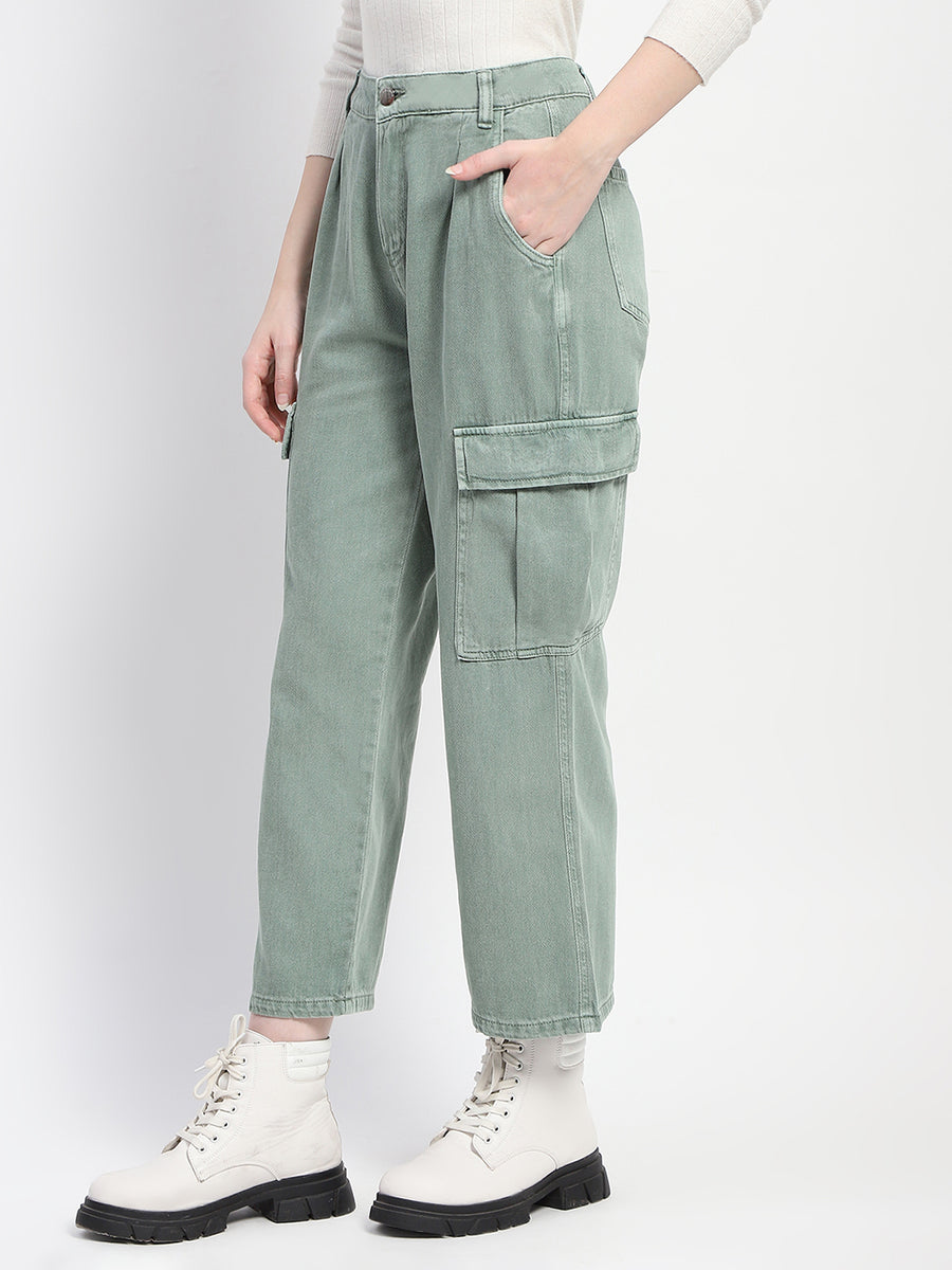 Madame Wide Legged Functional Green Cargo Pants