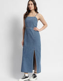 Madame Front Slit Long Denim Dress