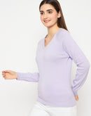 Madame V Neck Skinny Fit Mauve Sweater