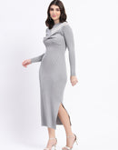 Madame Twisted Detailing Ribbed Bodycon Grey Dress