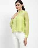 Madame Bridgerton Embroidered Lacework Green Tencel Shirt