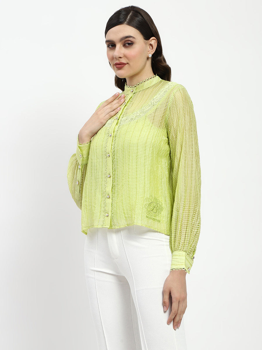 Madame Bridgerton Embroidered Lacework Green Tencel Shirt