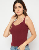 Madame Sleeveless Solid Wine Red Sweater