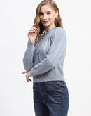 Madame Rib Neck Blue Knitted Sweater