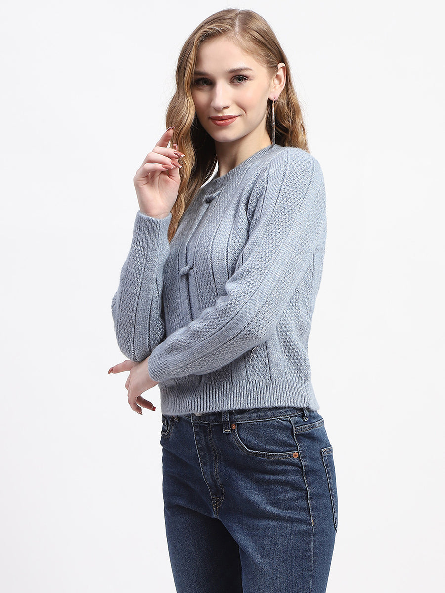 Madame Rib Neck Blue Knitted Sweater