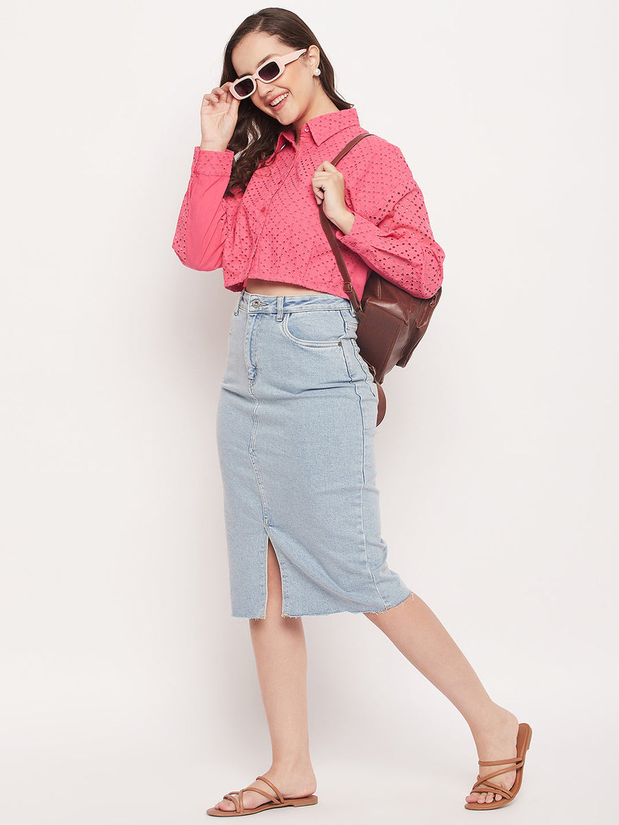 Madame Pink Schiffli Crop Shirt