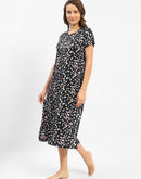 mSECRET Floral Print Round Neck Black Night Dress