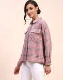 Camla Barcelona Checkered Dusty Pink Flap Patch Cotton Shirt