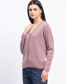 Madame V Neck Buttoned Onion Pink Cardigan